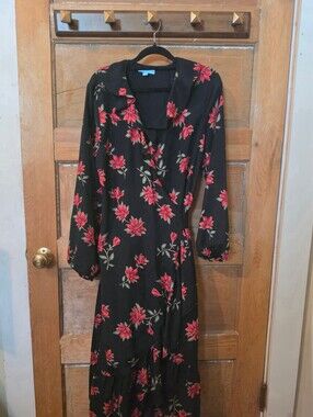 Draper James Black Maxi Dress with Red Floral Print